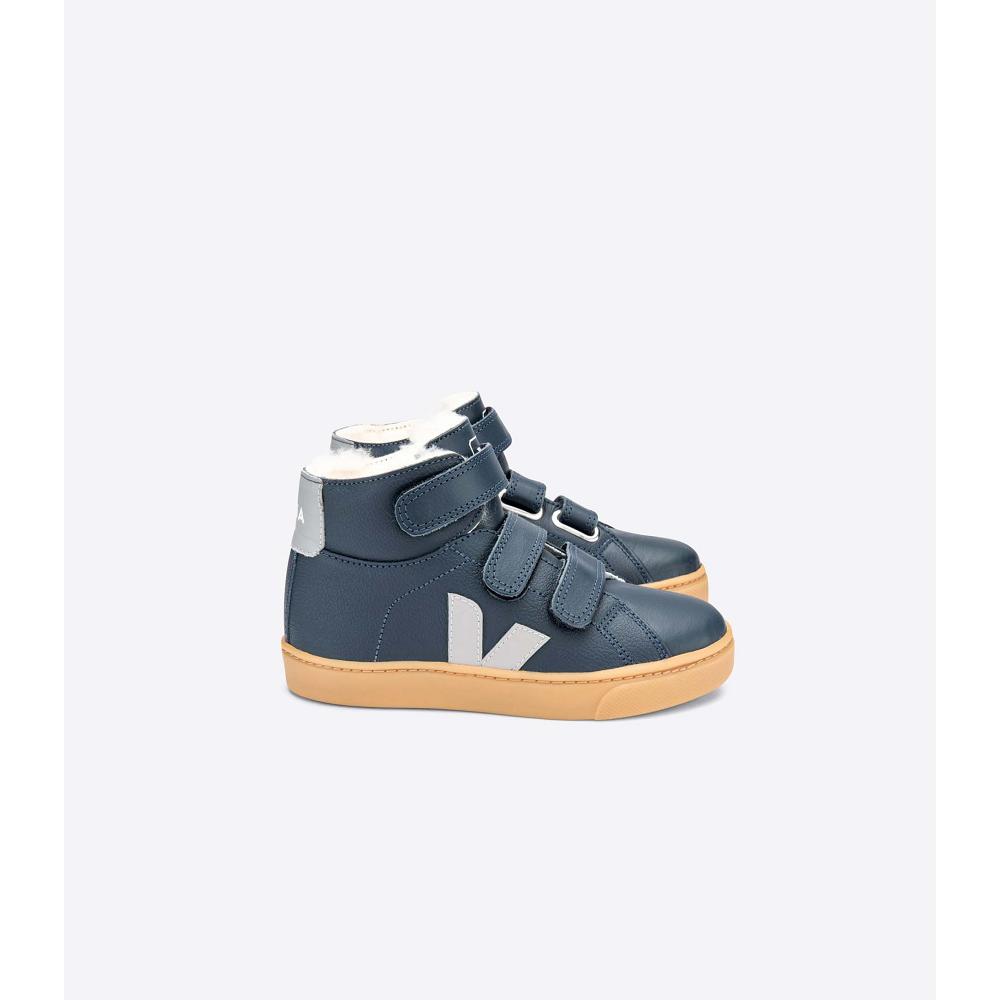 Veja ESPLAR MID FURED LEATHER Kids\' Shoes Navy | NZ 755SGL